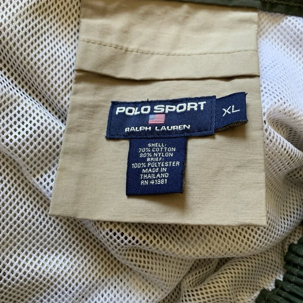 Vintage Men's Polo Sport Ralph Lauren Beige Swimming Trunks Lined Shorts Size XL